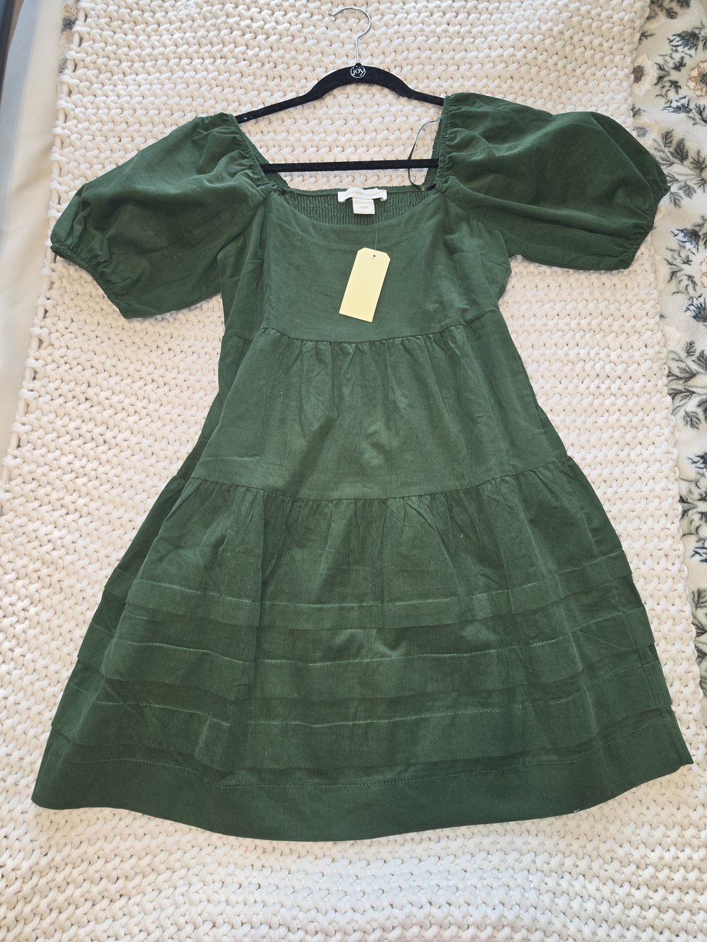Monteau Emerald Green Puff-Sleeve Tiered Dress